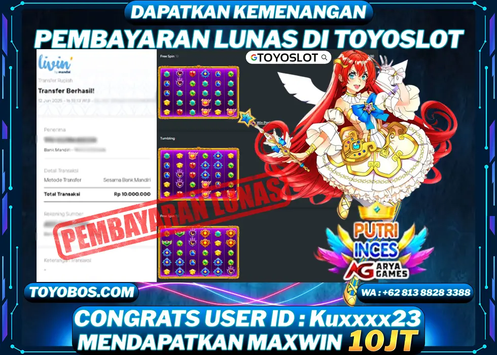 BUKTI KEMENANGAN Putri inces arya games Rp10,000,000,- LUNAS